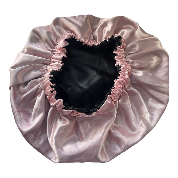 Luxury Reversible Satin Bonnet - Black & Pink Dual-Layer Adjustable Sleep Cap - Picture 2 of 2